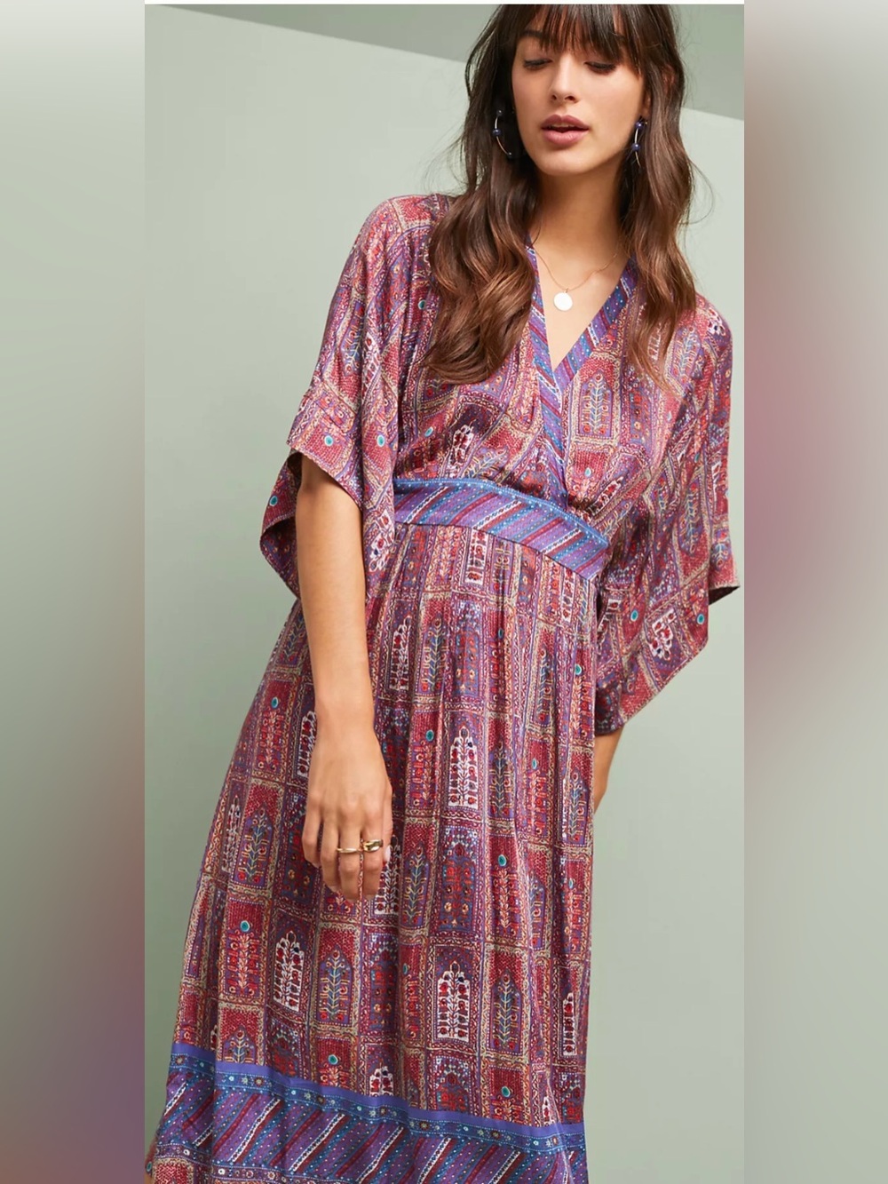 Anthropologie Tiny Womens Omina Mosaic Boho Kimono Sleeve Dress S Multicolor